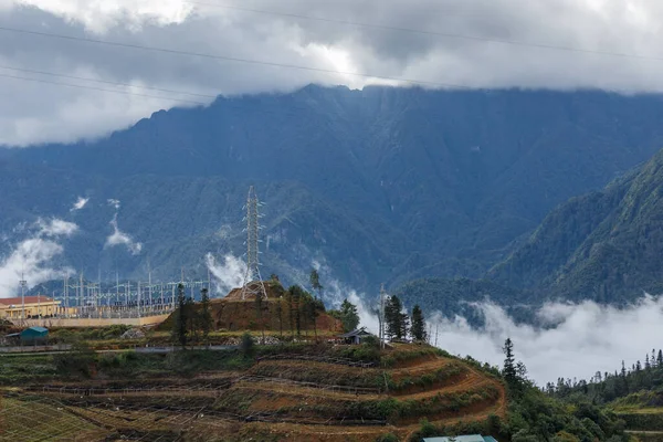 Hermoso Paisaje Montaña Vietnam Pilón Electricidad Las Montañas — Foto de Stock