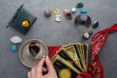 Composition of esoteric objects, used for healing and fortune-telling clipart