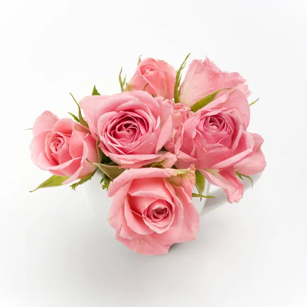 Still life of pink rose in ceramic cup — Stock Photo, Image