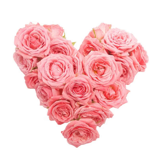 심장 모양의 흰색 배경에 고립 된 장미 꽃다발. 상위 뷰 — 스톡 사진