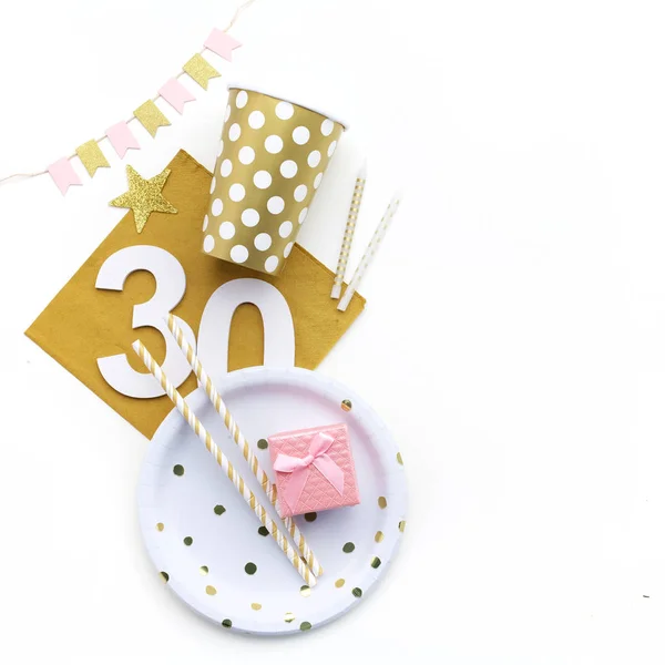 30º cumpleaños decoración de la fiesta. Puesta plana , —  Fotos de Stock