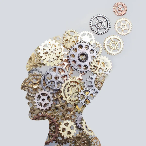 Brain model concept made from gears and cogwheels on grey background — Stock Photo, Image