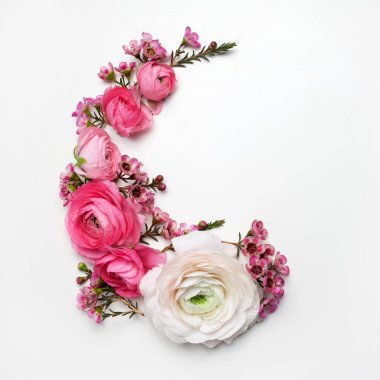 Yuvarlak çerçeve çiçek Düğünçiçeği çiçekli kopya alanı düz yatıyordu, en iyi Manzaralı