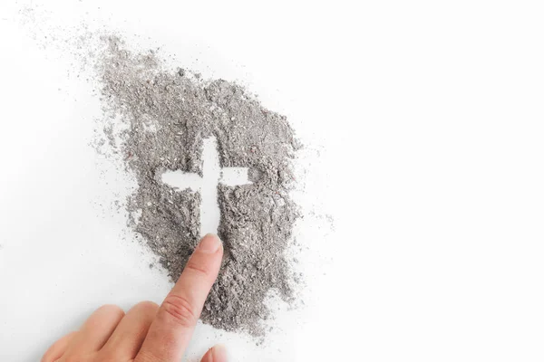 Cross made of ashes, Ash Wednesday, Lent season abstract background — 스톡 사진