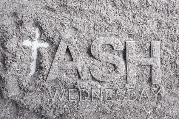 Ash wednesday word written in ash and christian cross symbol as a religion concept — 스톡 사진