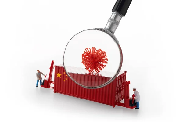 Suspicion of Chinese corona virus in parcels. Postal service Checking delivered orders from China for Wuhan flu cells — Stock Photo, Image