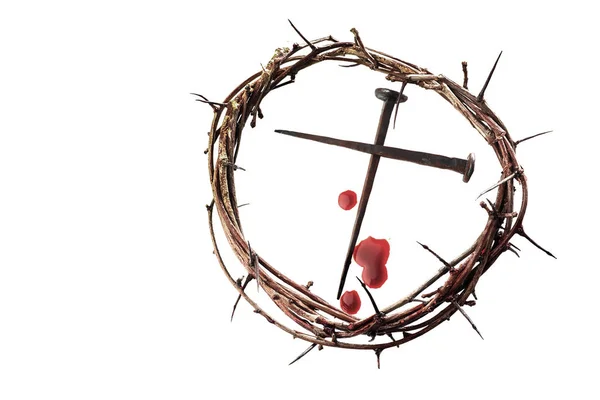 Crown of thorns with nails on white background. Easter background. Jesus Christ. — Stock Photo, Image