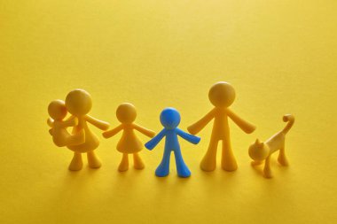 Mavi arka planda World Down sendromu günü. Down sendromu farkındalık kavramı. Üst görünüm