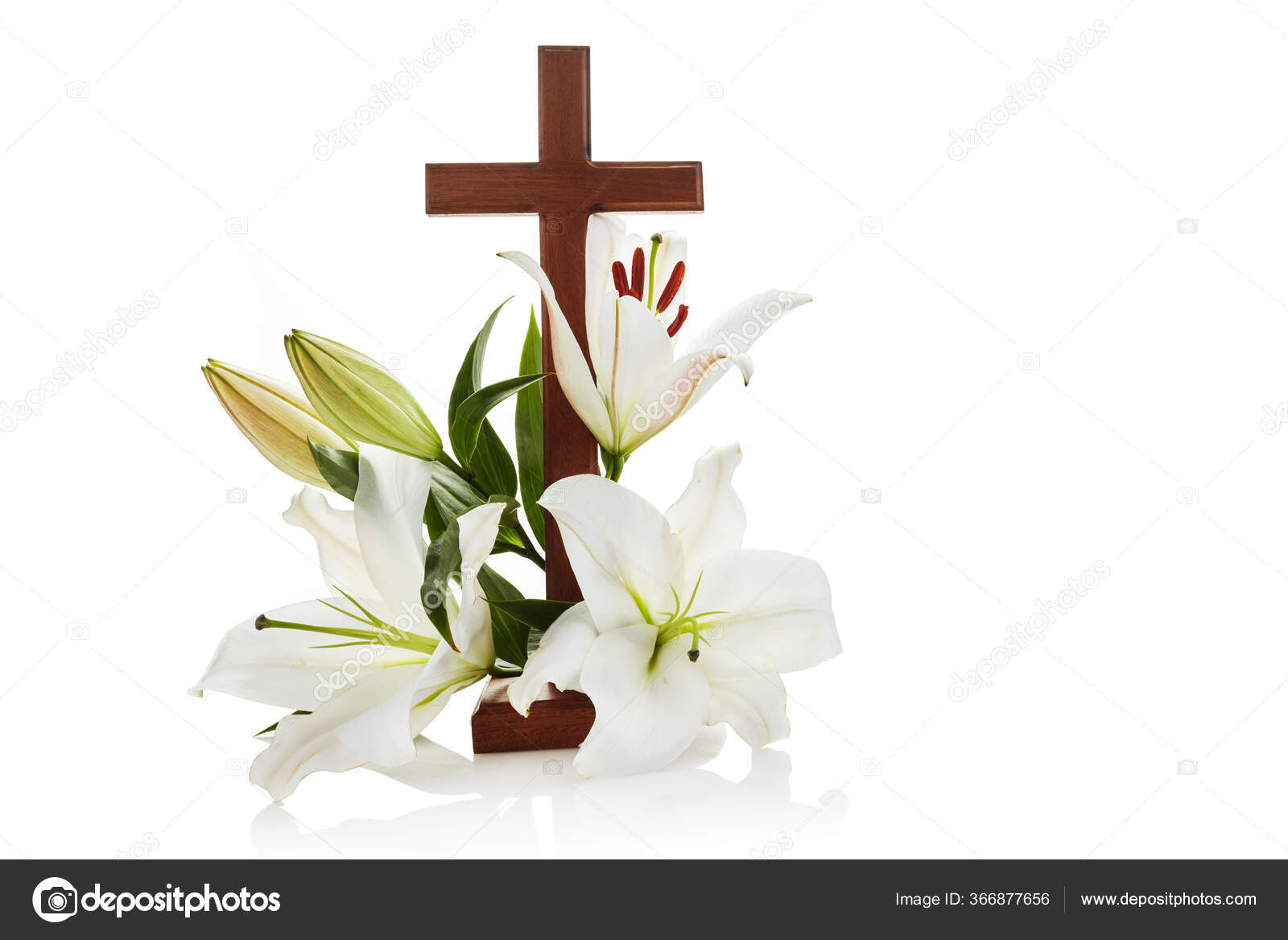 Cross with lilies isolated on white background for decorative design ...