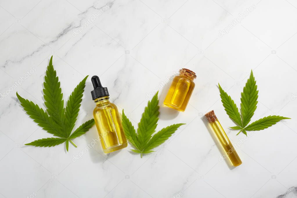 Cbd oil, cannabis extract. Medical marijuana, hemp oil in bottle.