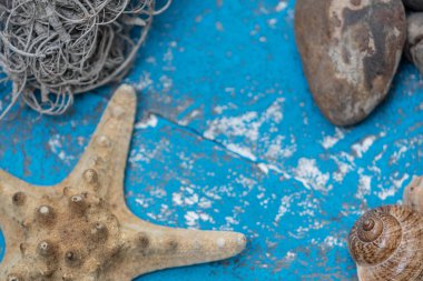 durgun hayat, yaz süsleri açık mavi eski ahşap okyanus elementleri