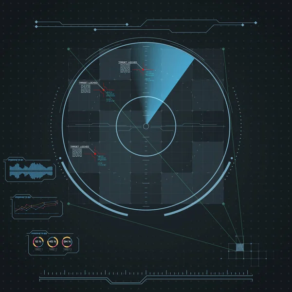 Digitaler Radarschirm. futuristisches Hud mit dataillierten Panels. — Stockvektor