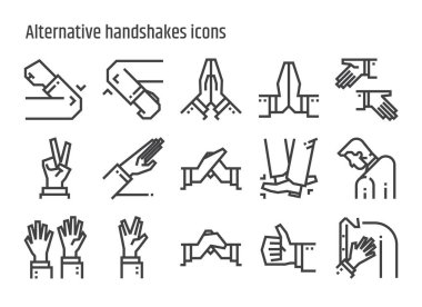 Alternative handshake line icons vector set. Creative greeting avoid Coronavirus 2019-nCov, Covid-19. Editable stroke. clipart