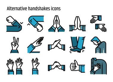 Alternative handshake color line icons vector set. Creative greeting avoid Coronavirus 2019-nCov, Covid-19. clipart