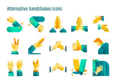 Alternative handshake conept flat icons vector set. Creative greeting avoid Coronavirus 2019-nCov, Covid-19. clipart