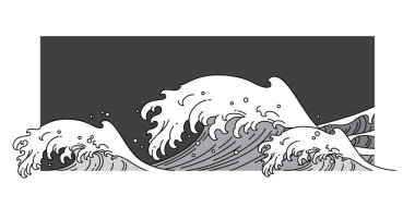 Büyük oryantal dalga suyu tek çizgi biçim çizimi.