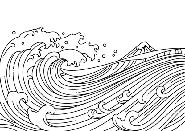 Grande Onda Oriental Oceano Vetor Ilustração —  Vetores de Stock