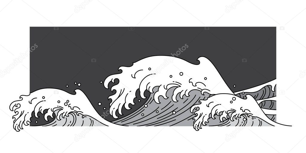 Great oriental wave water single line style vector illustration.