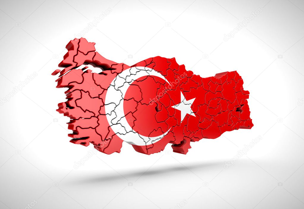 Map of Turkish on a grey background. 