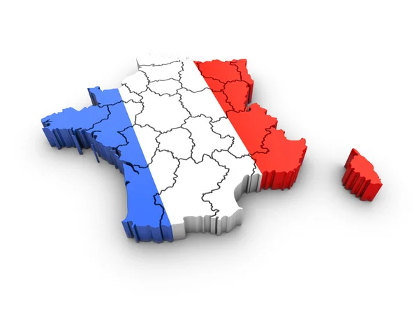 Map of France with flag on white. 3D rendering. — Stock Photo, Image