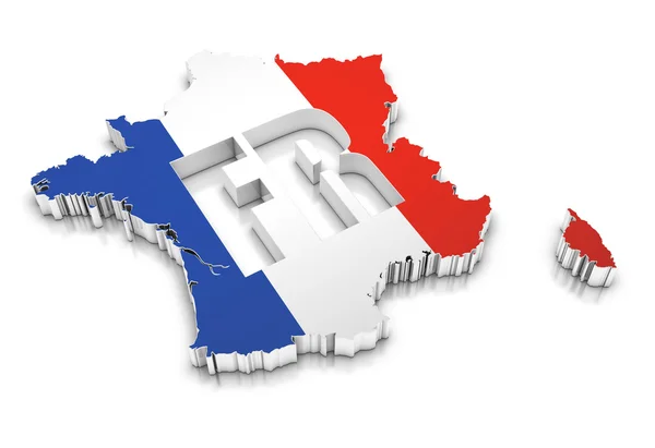 国旗上白色的法国地图。3d 渲染. — 图库照片