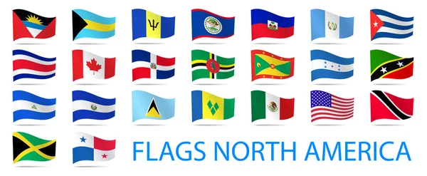 América do Norte agitando bandeiras coleção . —  Vetores de Stock