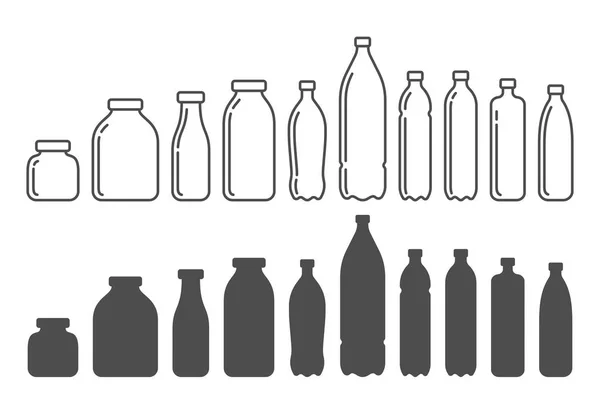 Plast och glas flaskor, behållare. — Stock vektor