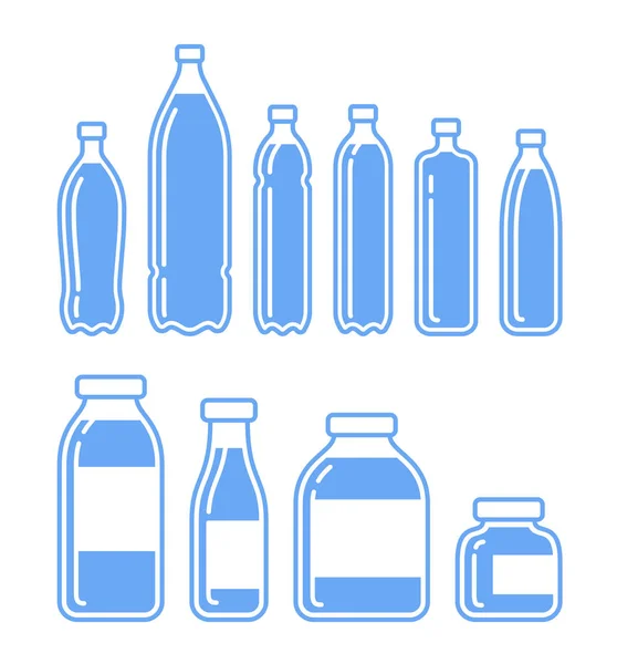 Bouteilles, récipients en plastique et verre . — Image vectorielle