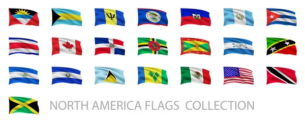North America waving flags collection. Vector illustration. — Stock Vector