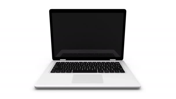 Modern laptop appearing from the side, isolated on a white background. — Stock Video