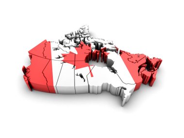 Bayrak beyaz arka plan üzerinde Kanada harita. 3D render.