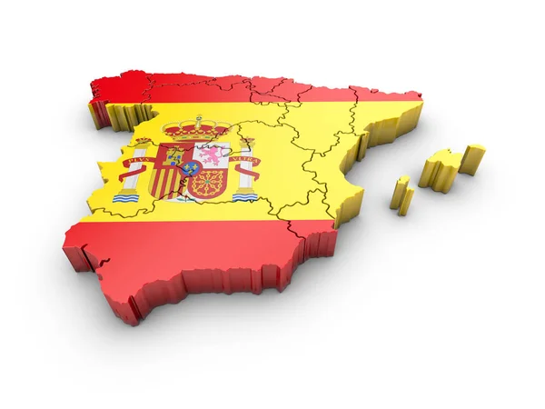 Mapa de España con bandera y sombra sobre fondo blanco . — Foto de Stock