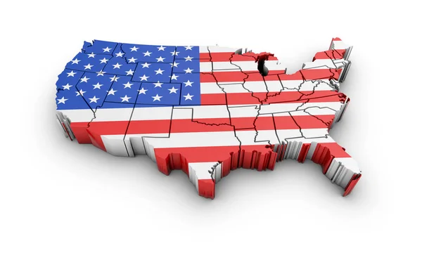 Kaart van de V.s. met vlag en schaduw op witte achtergrond. — Stockfoto