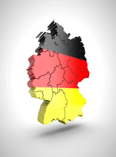 Germania mappa con bandiera e ombra su sfondo grigio . — Foto Stock