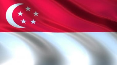 Singapur rüzgarda sallayarak bayrak. Döngü sorunsuz imkanı. oluşturulan 3d.