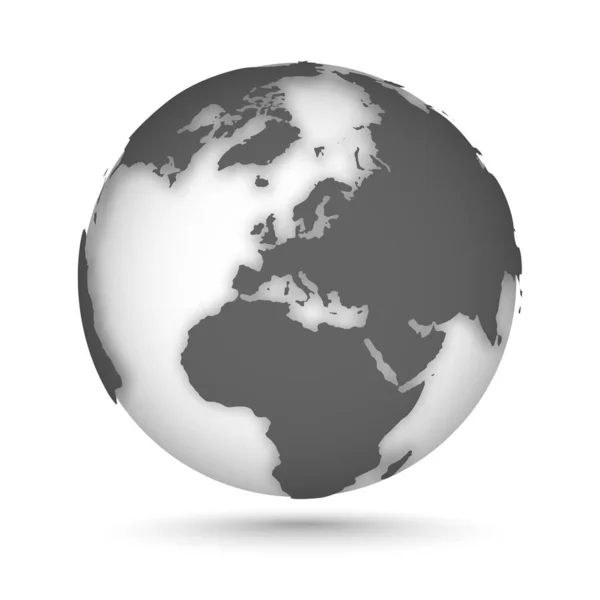 Globe set gri și alb, icoane vectoriale Pământ cu contur continente. Continentul gri şi apa albă. Europa, Africa, Polul Nord — Vector de stoc