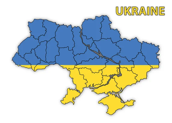 Detailed map of Ukraine with country flag and shadow. — стоковий вектор
