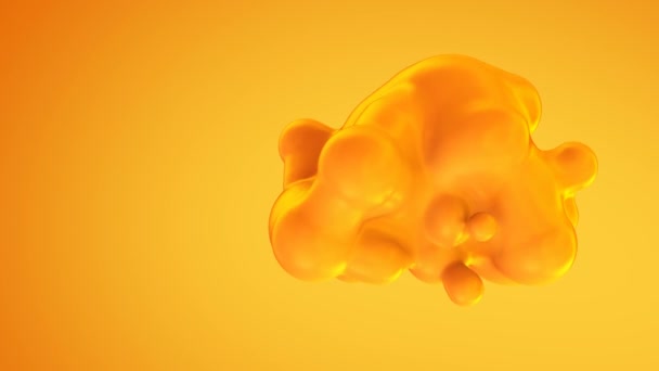 Oranje glanzende vloeibare moleculen smelten samen tot één enkele vorm. Amorfe organische rendering blob animatie. — Stockvideo