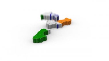 Bayrağı olan Hindistan haritası. Bireysel devletler tarafından oluşturulan, beyaz arkaplanda tepeden tırnağa dökülen.