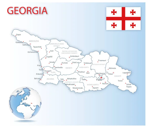 Detailed map of Georgia administrative divisions with country flag and location on the globe. — Wektor stockowy