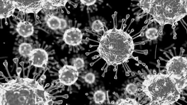 Coronavirus - Ασπρόμαυρο. 3d κινούμενα σχέδια — Αρχείο Βίντεο