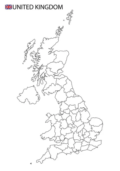 United Kingdom map, black and white detailed outline regions of the country. — Stock Vector