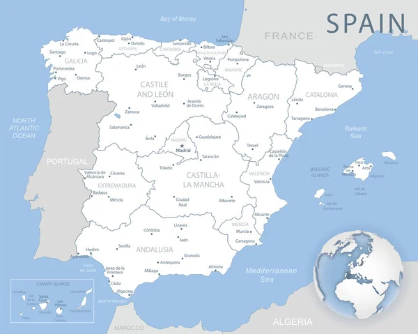 Espanha Mapa Azul Altamente Detalhado Ilustração Vetorial imagem vetorial  de gt29© 522076016