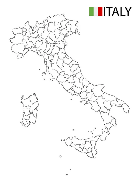 Italien-Karte, schwarz-weiß, detaillierte Umrisse der Regionen des Landes. — Stockvektor