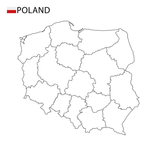 Polsko mapa, černobílé detailní obrysy regionů země. — Stockový vektor