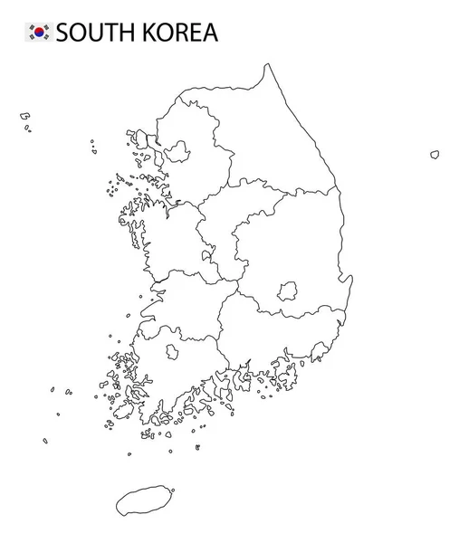 Jižní Korea Mapa Černobílé Detailní Obrysy Regionů Země Vektorová Ilustrace — Stockový vektor