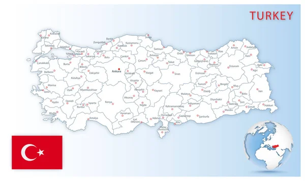 Türkiye Birleşik Devletleri Idari Haritasında Mavi Bir Dünya Üzerinde Ülke — Stok Vektör