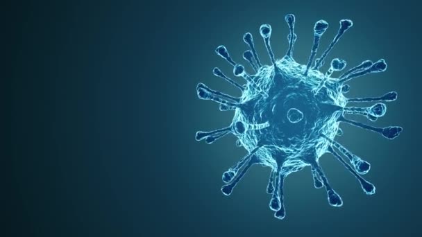 Coronavirus Μπλε Νέον Περιστρέφεται Μια Κλίση Σκούρο Μπλε Φόντο Looped — Αρχείο Βίντεο