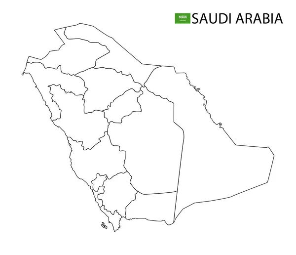 Arabia Saudita Mapa Blanco Negro Resumen Detallado Regiones Del País — Vector de stock