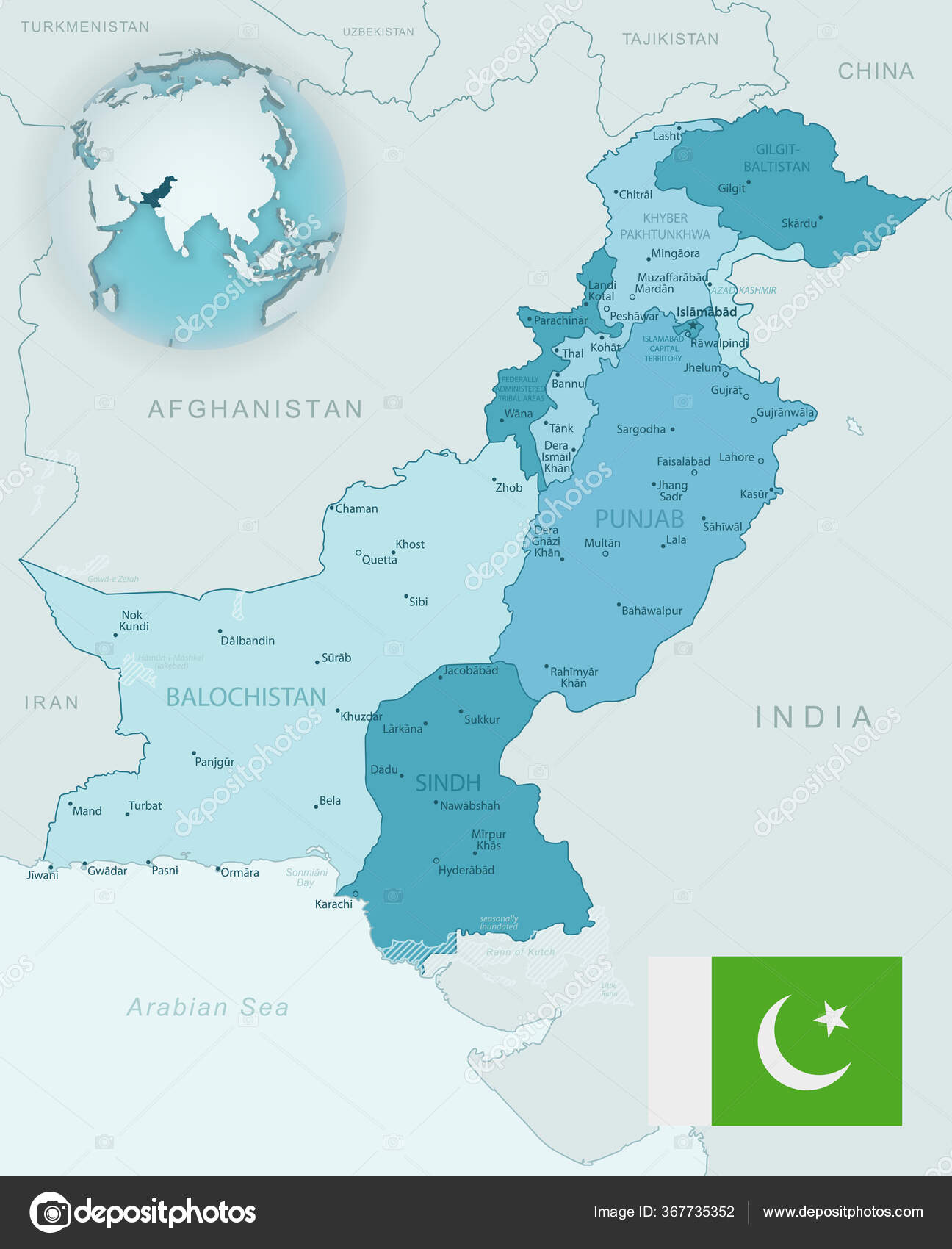 Mapa Detalhado Azul Esverdeado Das Divisões Administrativas